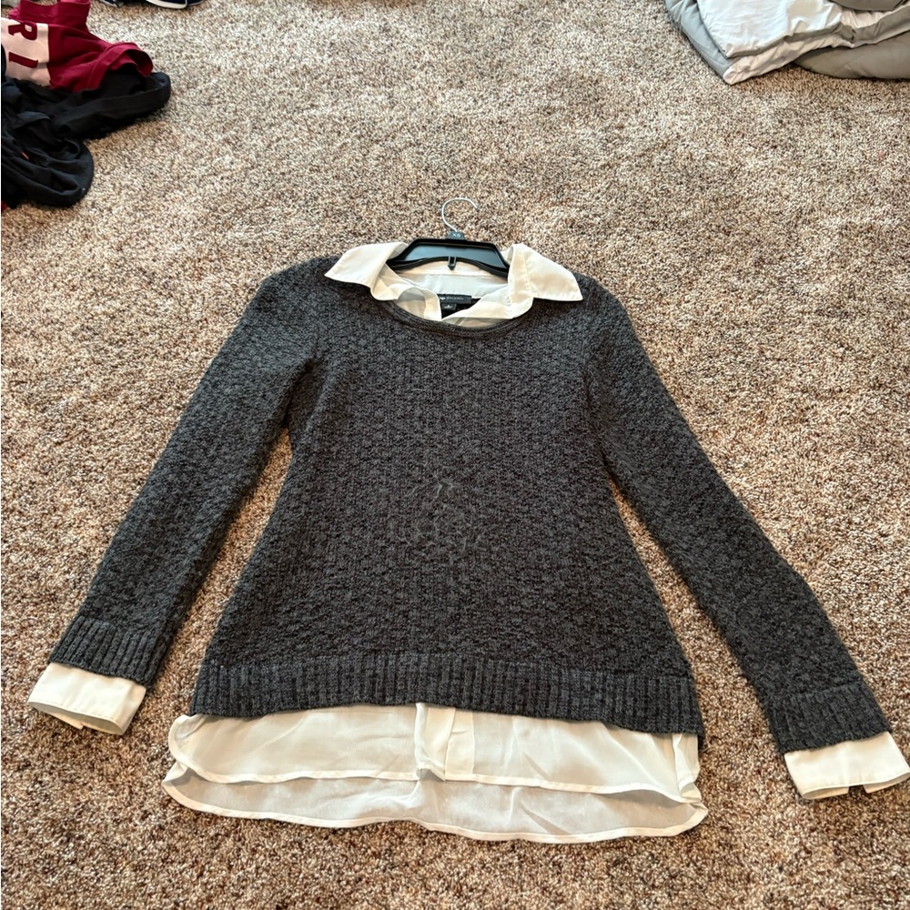 Women's Gray Sweater with White Layered Detail